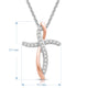 Load image into Gallery viewer, Jewelili Cross Pendant Necklace with Natural White Diamond in Rose Gold over Sterling Silver 1/10 CTTW View 3
