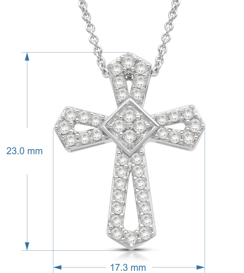 Jewelili Cross Pendant Necklace with Natural White Diamond in Sterling Silver 1/2 CTTW View 4