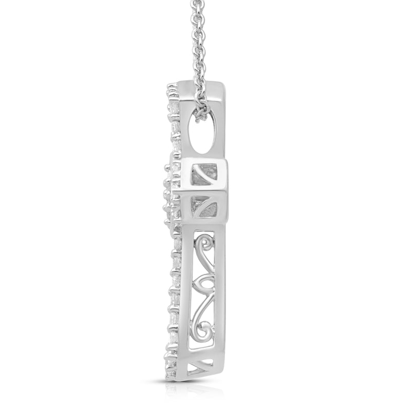 Jewelili Cross Pendant Necklace with Natural White Diamond in Sterling Silver 1/2 CTTW View 2