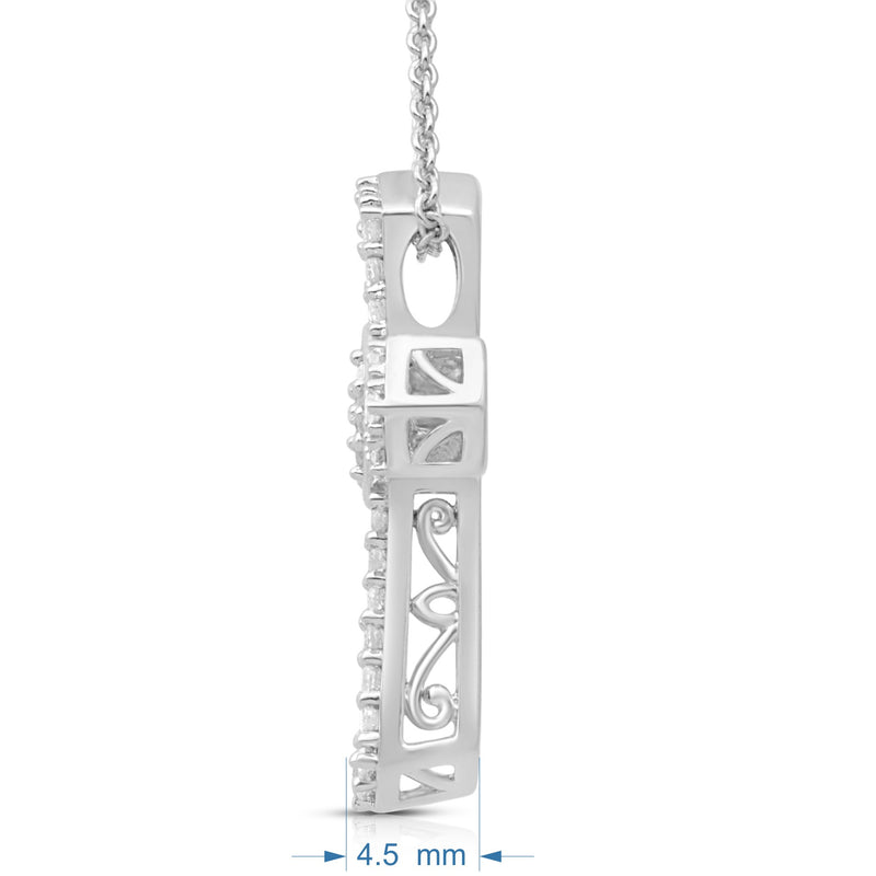Jewelili Cross Pendant Necklace with Natural White Diamond in Sterling Silver 1/2 CTTW View 5