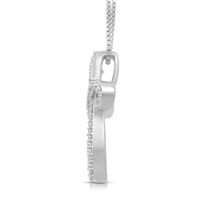 Jewelili Cross Pendant Necklace with Natural White Diamond in Sterling Silver 1/4 CTTW View 2