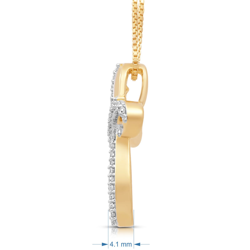Jewelili Cross Pendant Necklace with Natural White Diamond in Yellow Gold over Sterling Silver 1/4 CTTW View 4