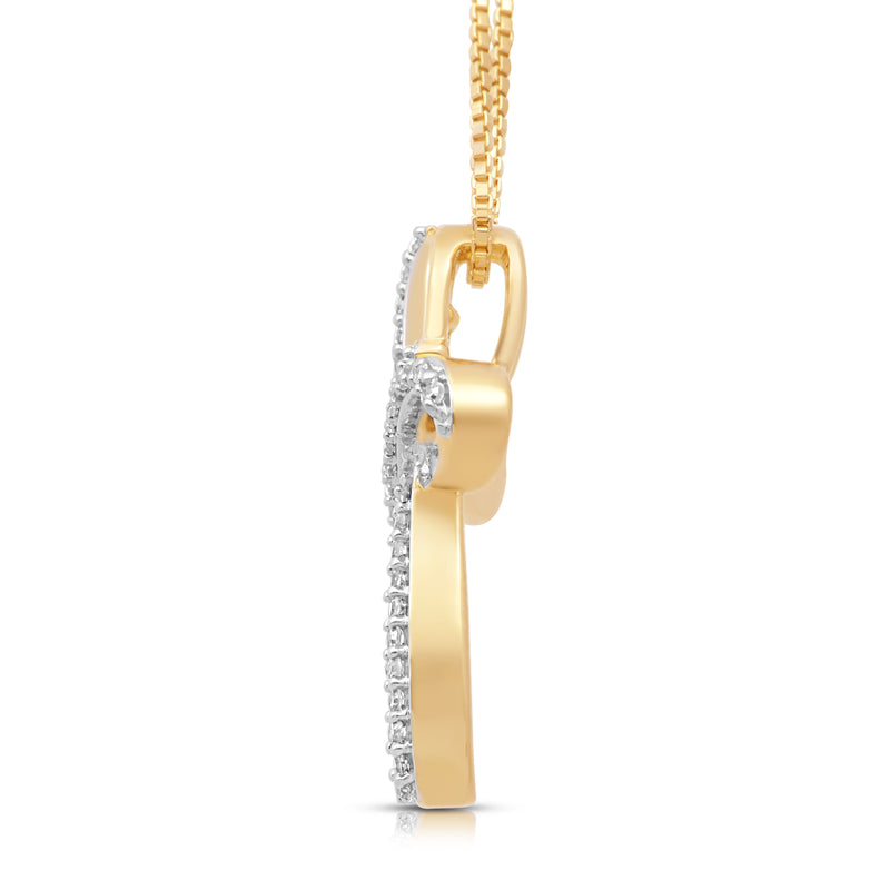 Jewelili Cross Pendant Necklace with Natural White Diamond in Yellow Gold over Sterling Silver 1/4 CTTW View 1