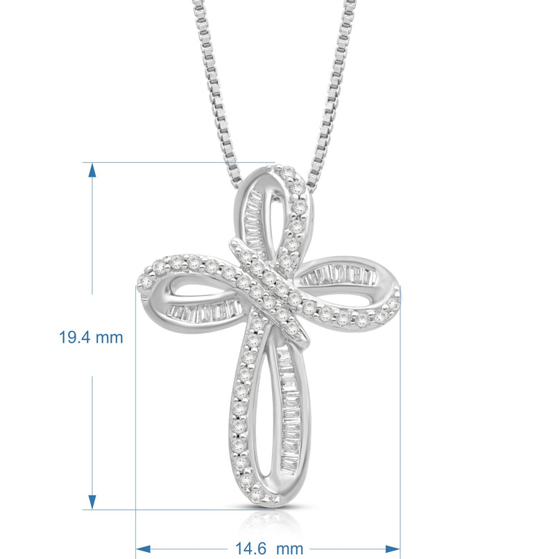 Jewelili Cross Pendant Necklace with Natural White Diamond in Sterling Silver 1/4 CTTW View 4