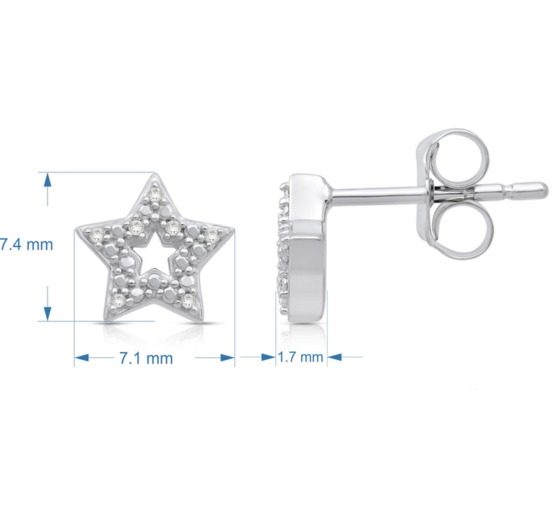 Jewelili Open Star Stud Earrings with Natural White Round Diamonds in Sterling Silver View 5