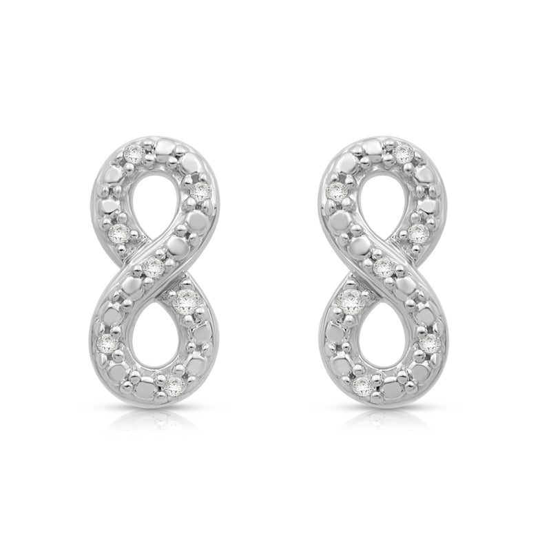 Jewelili Infinity Stud Earrings with Natural White Round Diamonds in Sterling Silver View 3