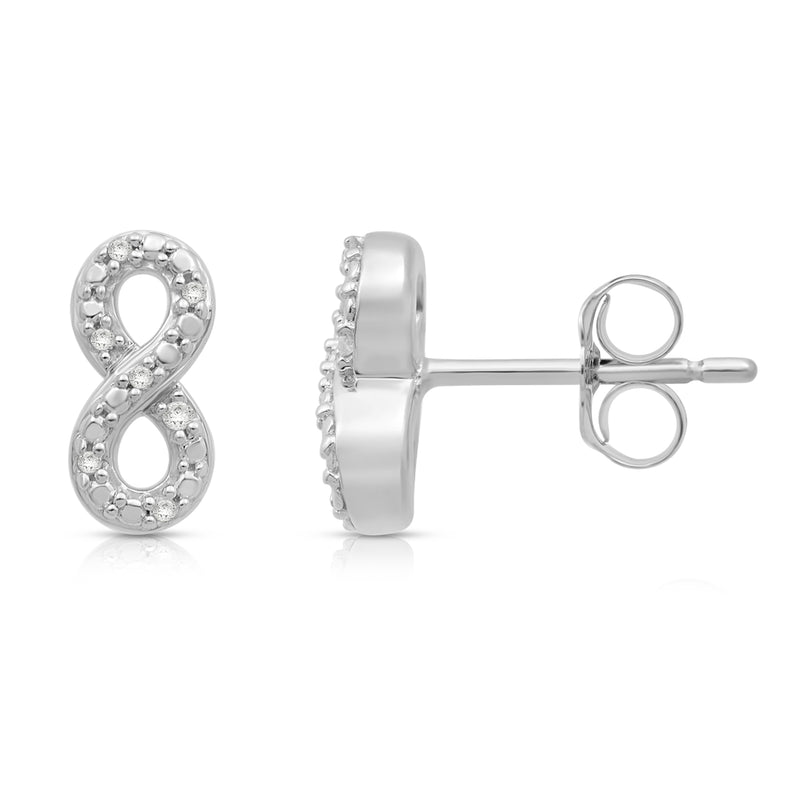Jewelili Infinity Stud Earrings with Natural White Round Diamonds in Sterling Silver View 4