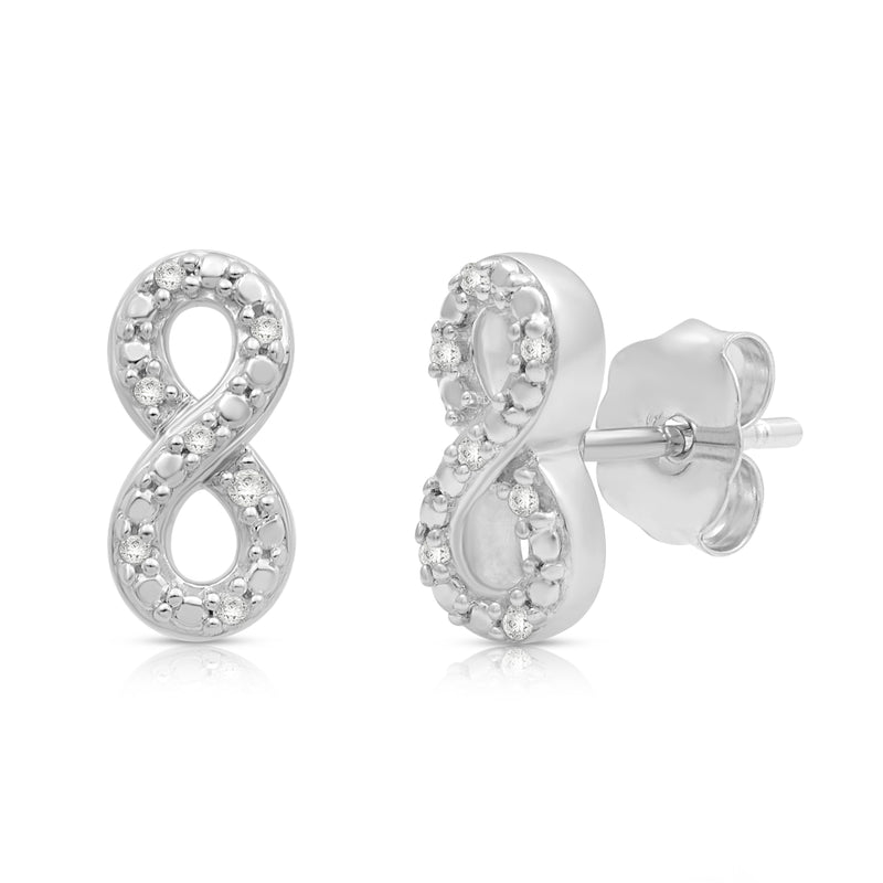 Jewelili Infinity Stud Earrings with Natural White Round Diamonds in Sterling Silver View 1