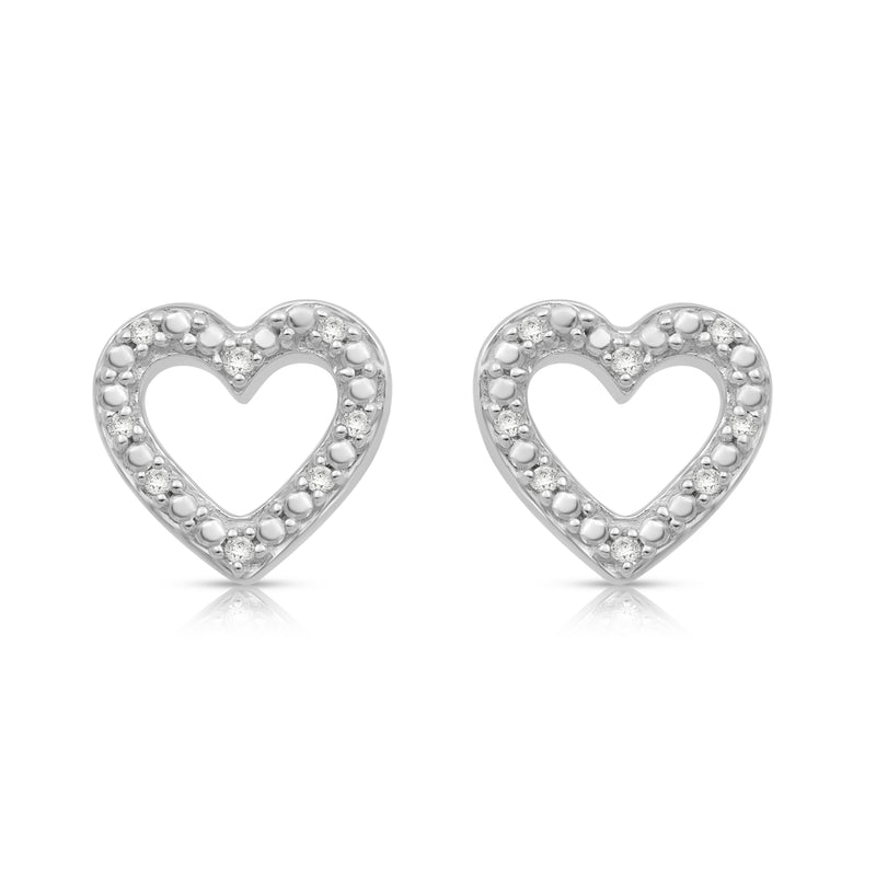 Jewelili Heart Stud Earrings with Natural White Round Diamonds in Sterling Silver View 3