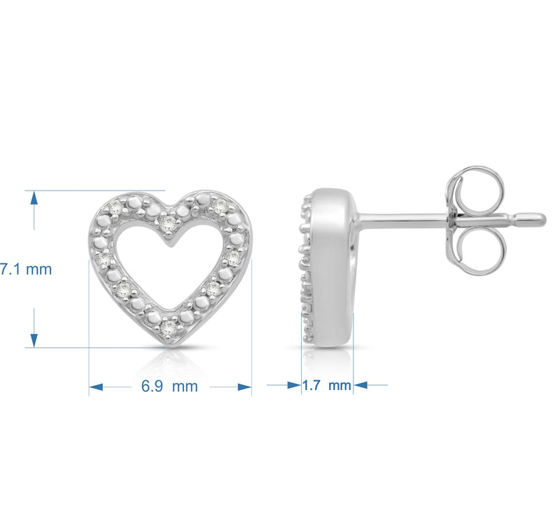 Jewelili Heart Stud Earrings with Natural White Round Diamonds in Sterling Silver View 5