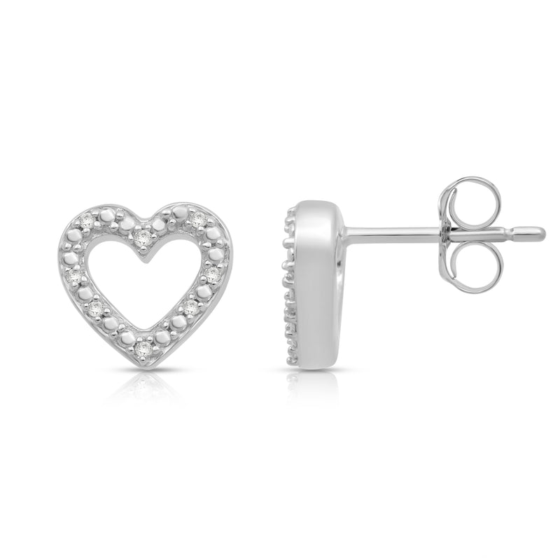 Jewelili Heart Stud Earrings with Natural White Round Diamonds in Sterling Silver View 4