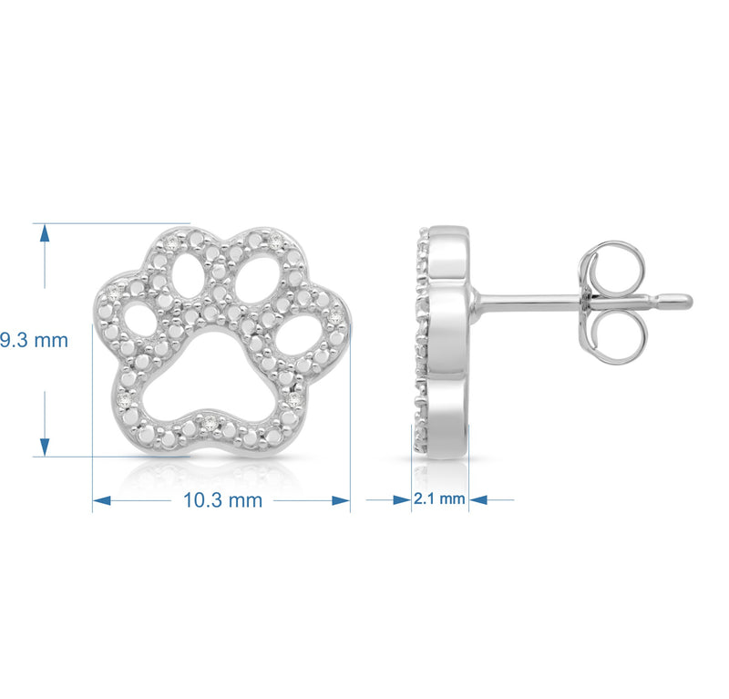 Jewelili Paw Stud Earrings with Natural White Round Diamonds in Sterling Silver View 5