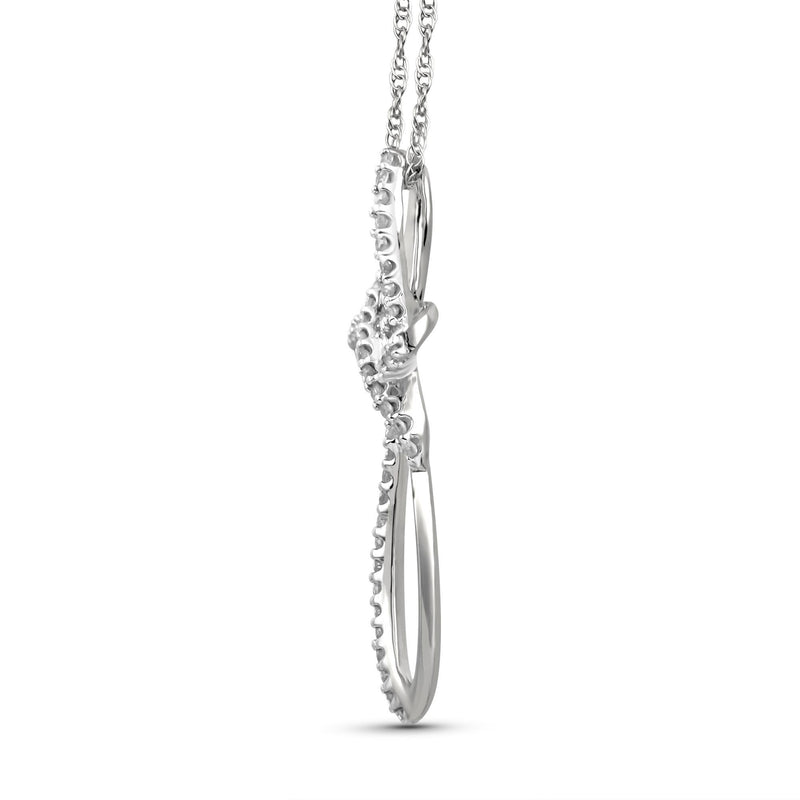 Jewelili 10K White Gold With 1/5 CTTW Natural White Diamonds Cross Pendant Necklace