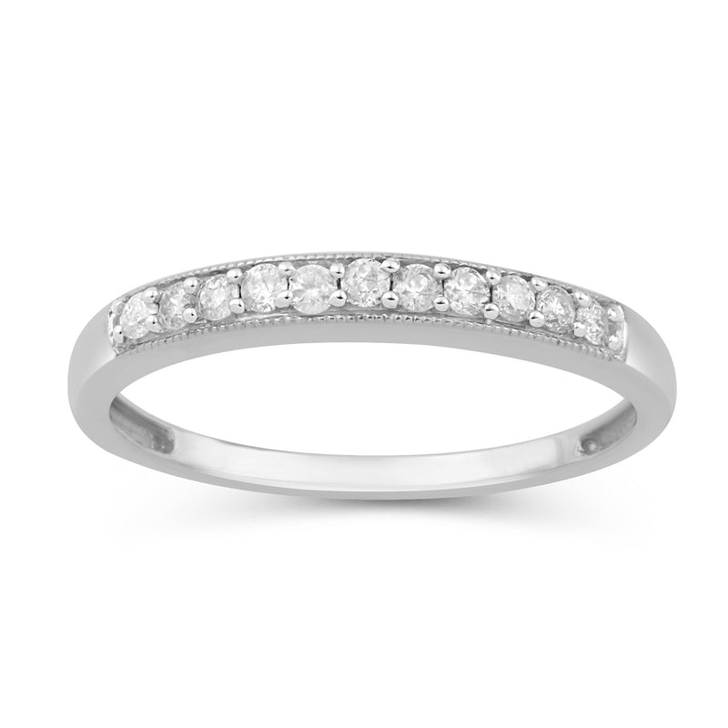 Jewelili Anniversary Ring with Diamonds in 10K White Gold 1/6 CTTW View 1
