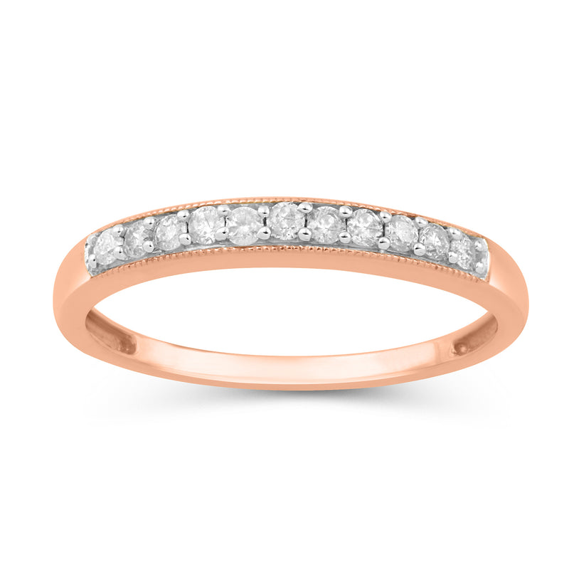 Jewelili Band Ring with Diamonds in 10K Rose Gold 1/6 CTTW View 1