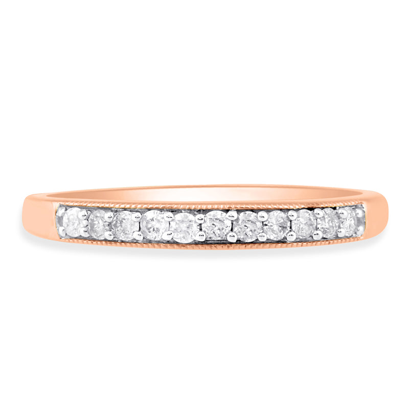 Jewelili Band Ring with Diamonds in 10K Rose Gold 1/6 CTTW View 3