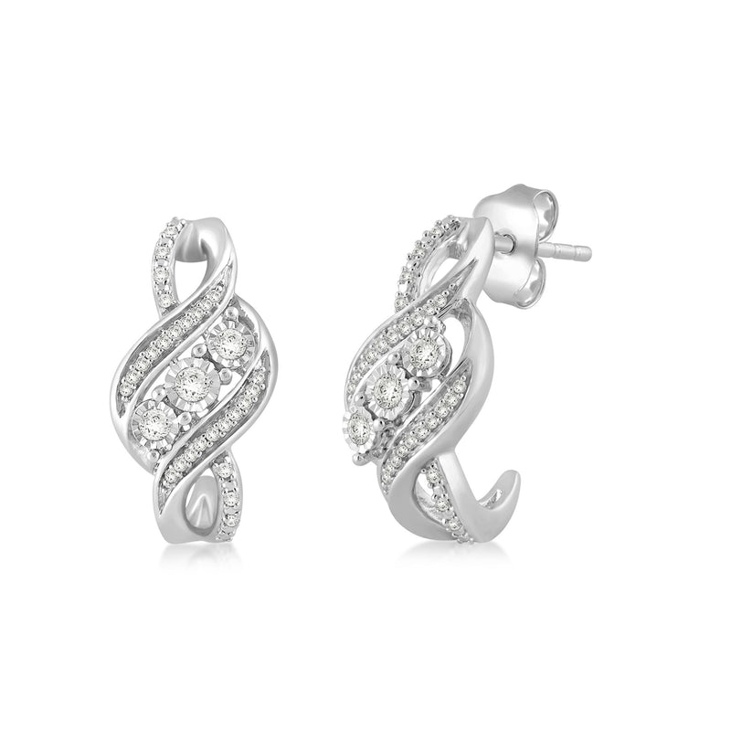 Jewelili Stud Earrings with Natural White Diamond in Sterling Silver 1/5 CTTW View 1