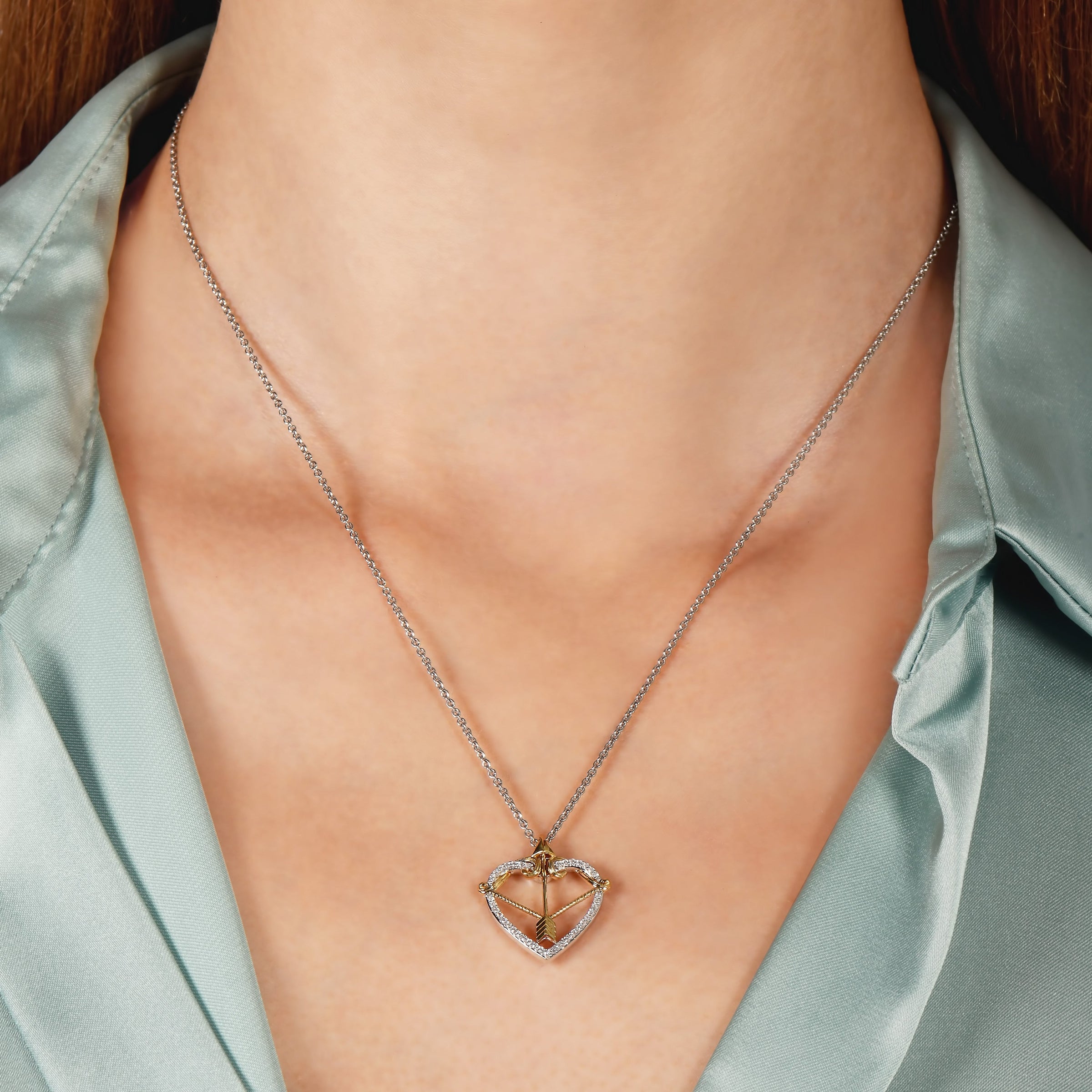 Disney Merida Inspired Diamond Bow and Arrow Heart Necklace
