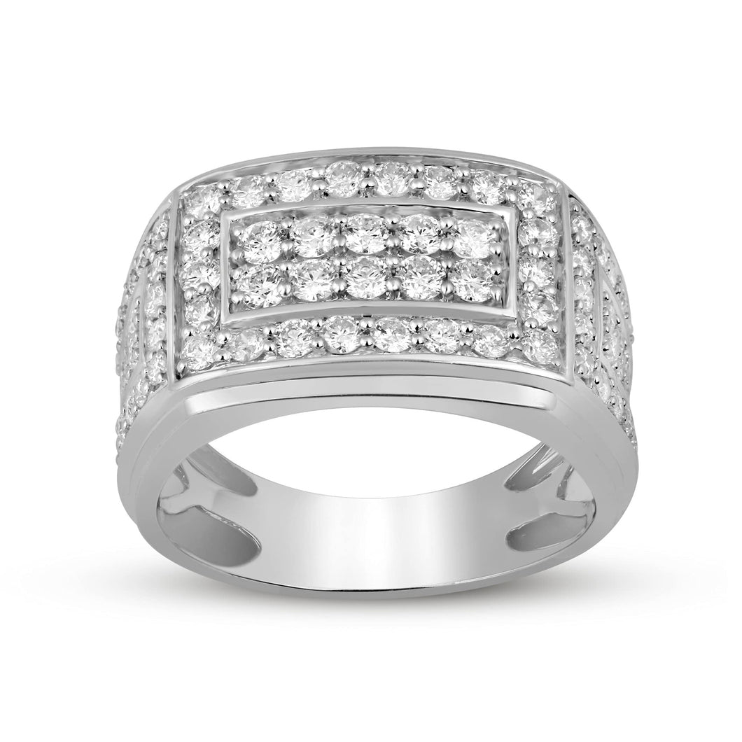 Jewelili Men's Wedding Band with Natural White Round Cut Diamonds in 10K White Gold 2 CTTW View 1