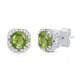 Load image into Gallery viewer, Jewelili Peridot Stud Earrings with Round Natural Diamonds and Cushion Cut in 10K White Gold 1/10 CTTW View 1
