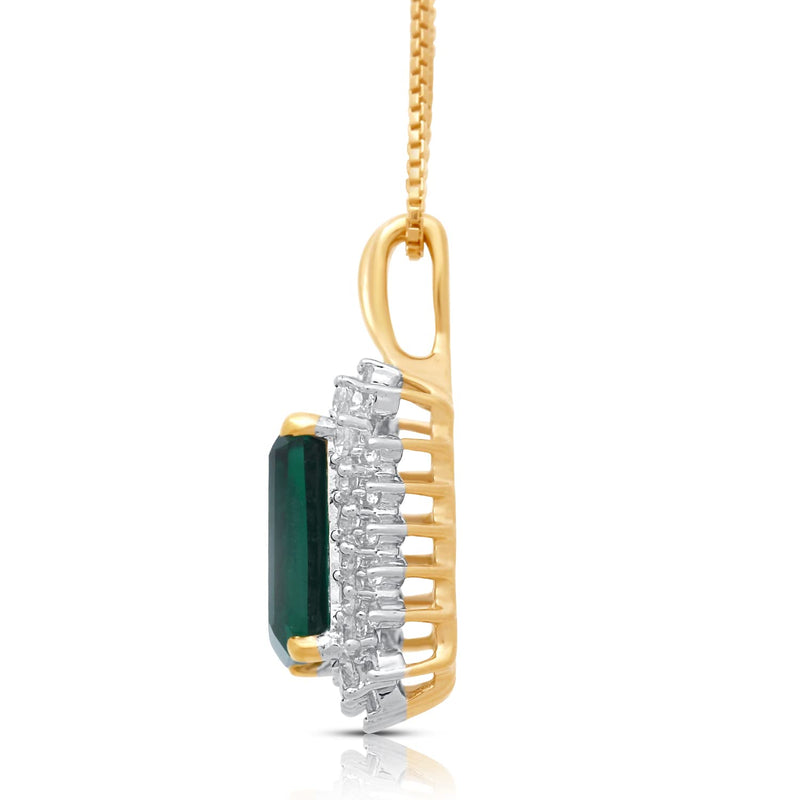 Jewelili Yellow Gold Over Sterling Silver With Created Emerald and Created White Sapphire Pendant Necklace