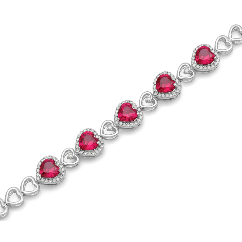 Jewelili Heart Shape Bracelet with Created Ruby and Created White Sapphire in Sterling Silver View 2