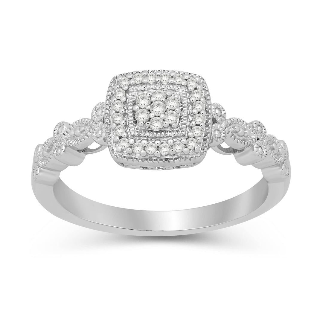 Jewelili Sterling Silver with 1/10 CTTW Natural White Round Diamond Engagement Ring