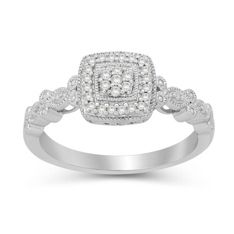 Jewelili Sterling Silver with 1/10 CTTW Natural White Round Diamond Engagement Ring