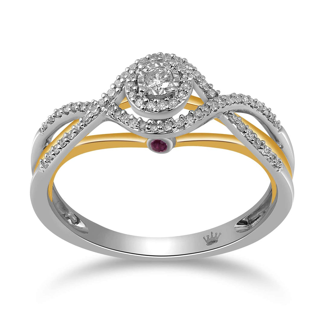 Jewelili 14K Yellow Gold over Sterling Silver with 1/5 CTTW Diamonds and Amethyst Promise Ring