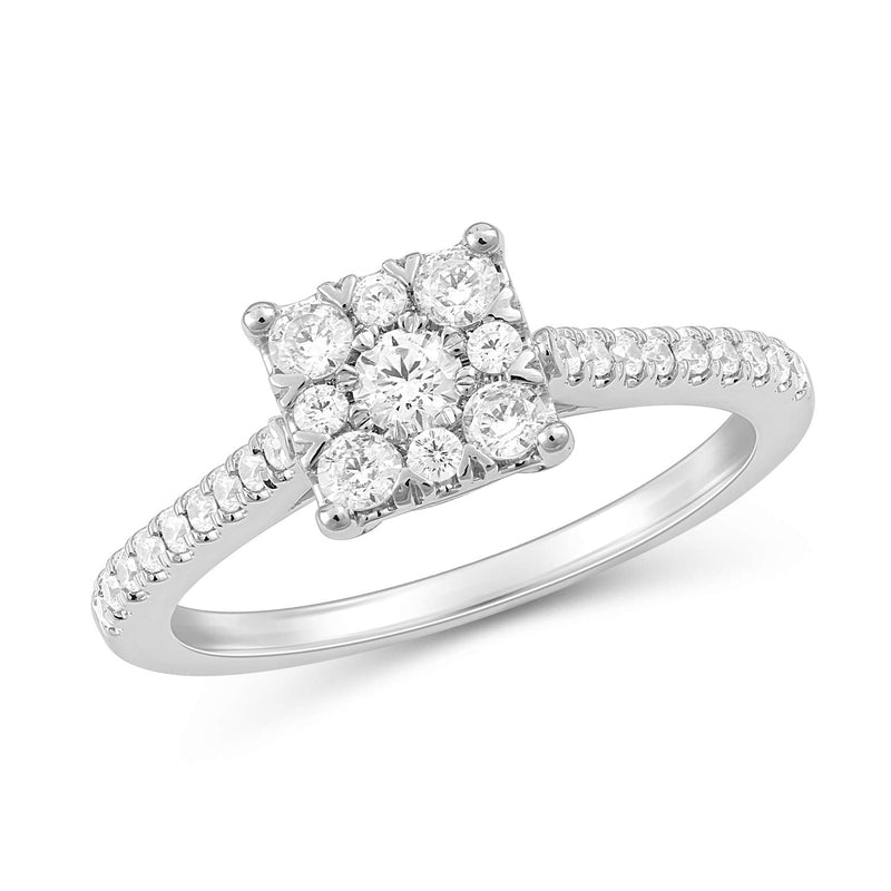 Jewelili 10K White Gold with 1/2 CTTW Natural White Round Diamond Love Bright Ring