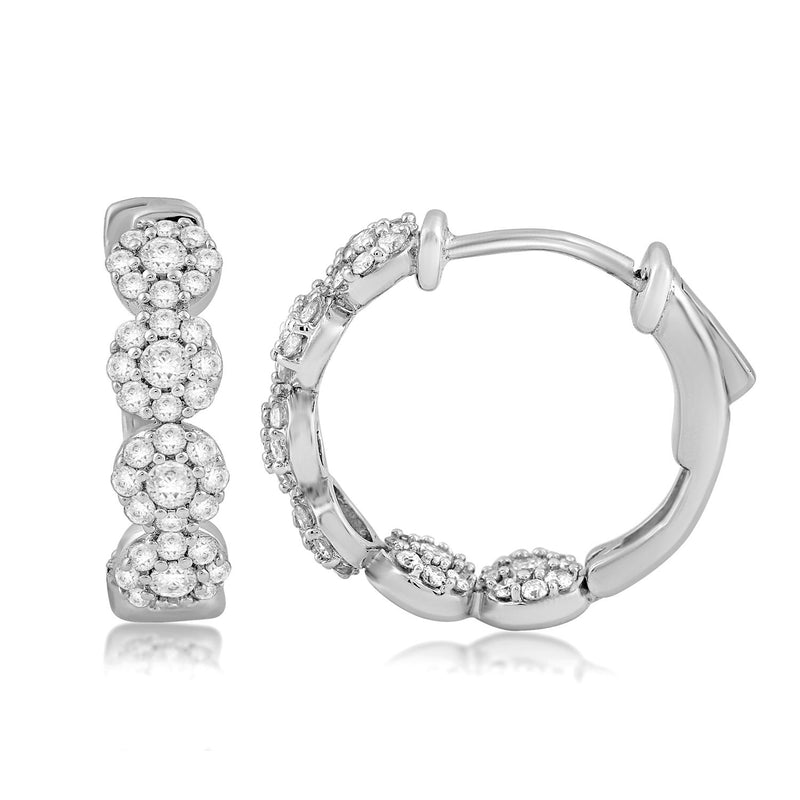 Jewelili Sterling Silver With 1.00 CTTW Natural White Diamond Hoop Earrings