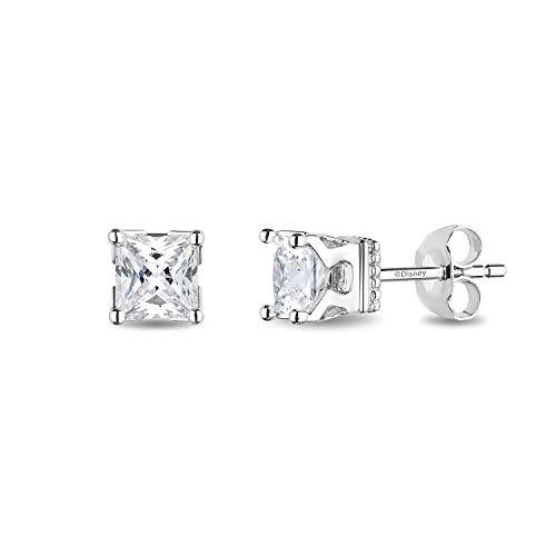 Enchanted Disney Fine Jewelry 14K White Gold 1 1/2 cttw Princess Cut Diamond  Majestic Princess Solitaire Earrings