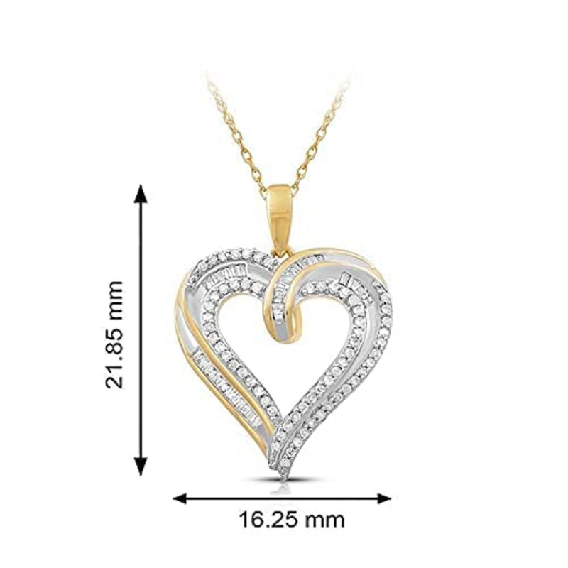 Jewelili 10K Yellow Gold With 1/4 CTTW Diamonds Heart Shape Pendant Necklace