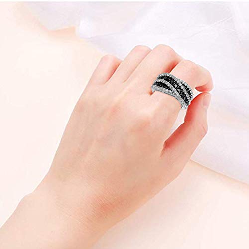 Jewelili Ring with Black Spinel and Created White Sapphire in Sterling Silver View 3
