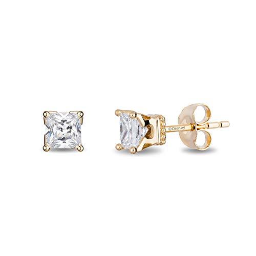 Enchanted Disney Fine Jewelry 14K Yellow Gold with 1 1/2 cttw Princess Cut Diamond Majestic Princess Solitaire Earrings