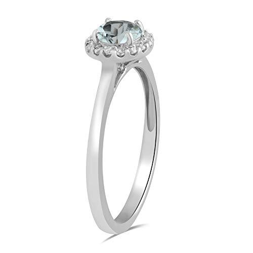 Jewelili Ring with Simulated Aquamarine and Round Cubic Zirconia in Sterling Silver View 2