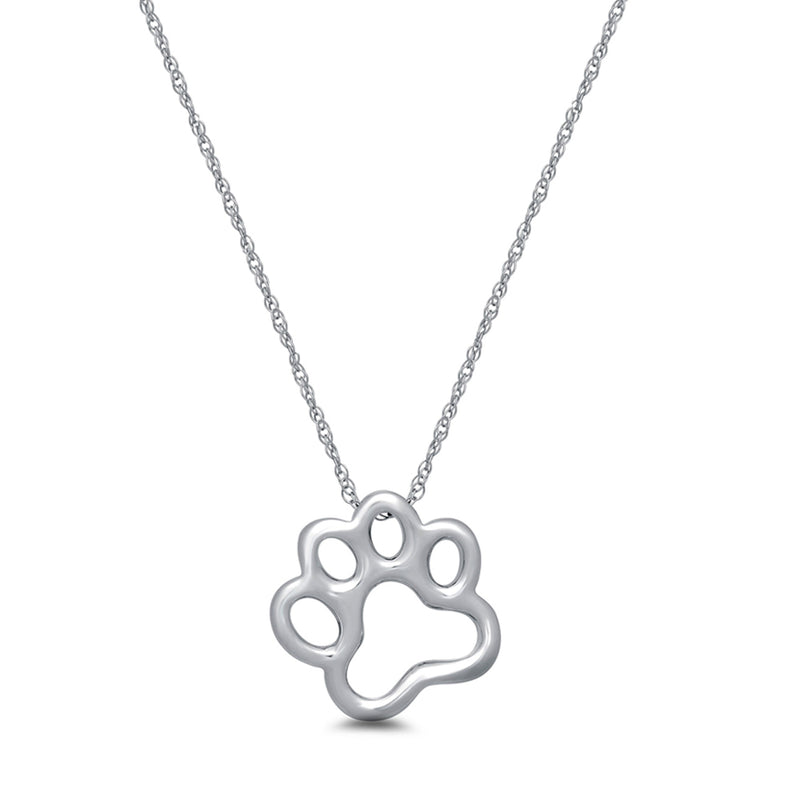 Jewelili Dog Paw Pendant Necklace Jewelry in White Gold - View 1