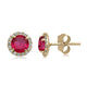 Load image into Gallery viewer, Jewelili 10K Yellow Gold with Round Created Ruby and Created White Sapphire Stud Earrings
