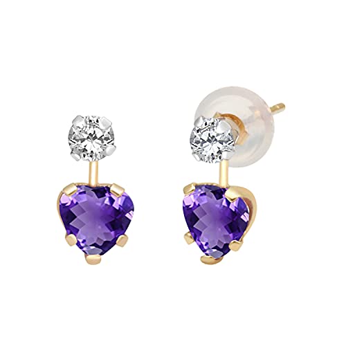 Jewelili Cubic Zirconia Drop Earrings with Amethyst in 10K Yellow Gold view 1