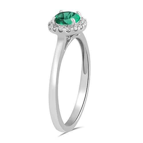 Jewelili Cubic Zirconia Halo Ring with Simulated Emerald in Sterling Silver View 2