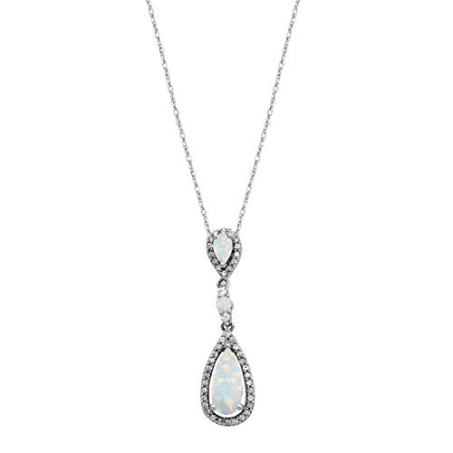 Jewelili Pear Pendant Necklace Opal Sapphire Jewelry in Sterling Silver - View 1