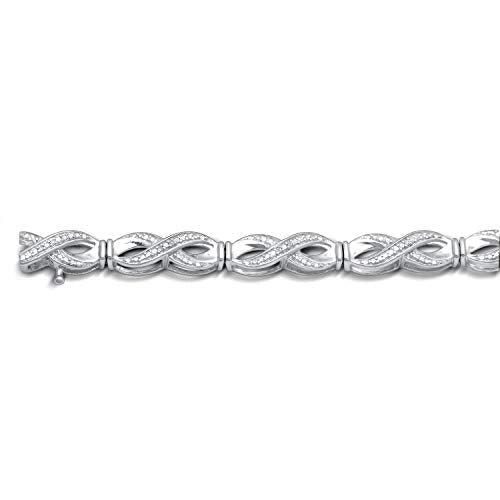 Jewelili Diamond Infinity Bracelet Natural Diamond in Sterling Silver, 7.25" View 3