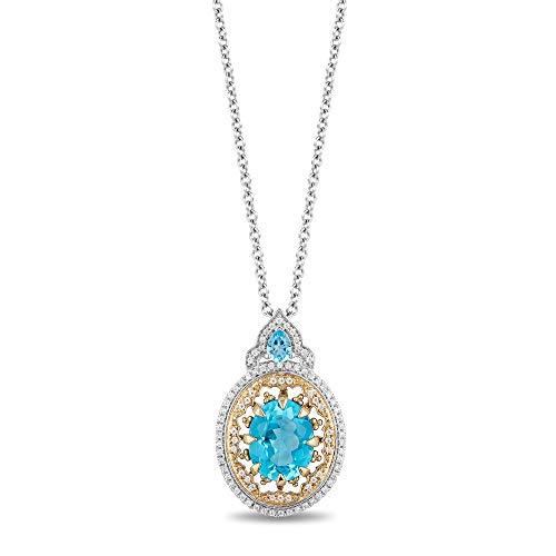 Enchanted Disney Fine Jewelry 10K White and Yellow Gold with 1/5 CTTW Diamond and Swiss Blue Topaz Aladdin Cave Of Wonders Pendant Necklace