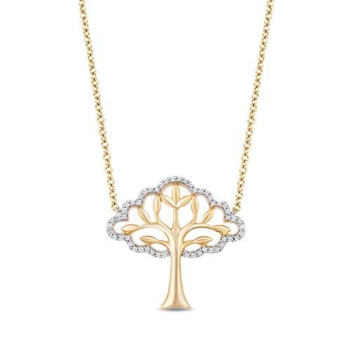 Enchanted Disney Fine Jewelry 10K Yellow Gold with 1/8Cttw Pocahontas Tree Necklace