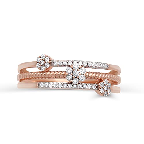 Jewelili Ring with Natural Diamonds in 10K Rose Gold 1/5 CTTW View 2
