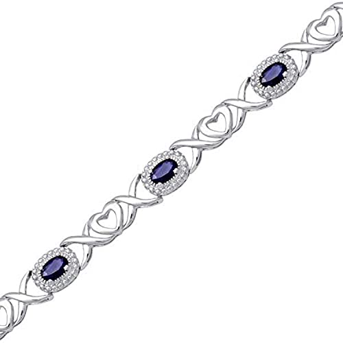Jewelili Bracelet Oval Shape Blue Sapphire in Sterling Silver View 1