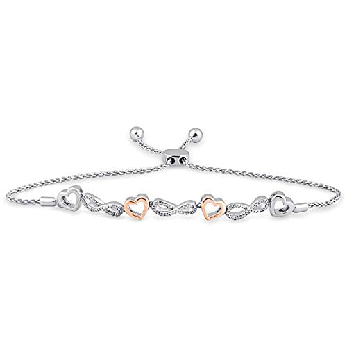 Jewelili Bolo Bracelet Set with Natural White Round Diamonds in Sterling Silver, 9.5