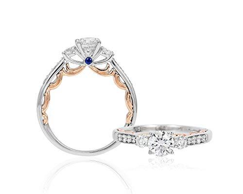 Enchanted Disney Fine Jewelry 14K White Gold and Rose Gold 1 CTTW Diamond with London Blue Topaz Cinderella Engagement Ring