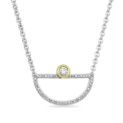 Jewelili Sterling Silver and 10K Yellow Gold With 1/10 CTTW Natural White Round Diamonds Pendant Necklace