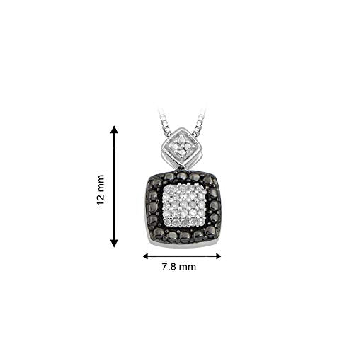 Jewelili Sterling Silver With 1/4 CTTW Treated Black Diamonds and White Round Diamonds Pendant Necklace